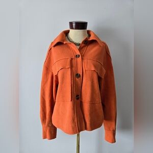 bagatelle Burnt Orange Fleece Utility Jacket with Flap Pockets. Size Small